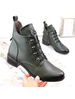 Jezzi W JEZ412B zelené zateplené boty s plochým podpatkem