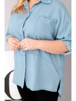Dámská košile Plus Size z lyocellu s prodlouženým zadním dílem a rukávem na knoflík světle džínová