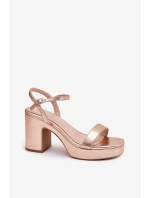 Eko Kožené Sandály Na Podpatku Růžové Zlato Lillita