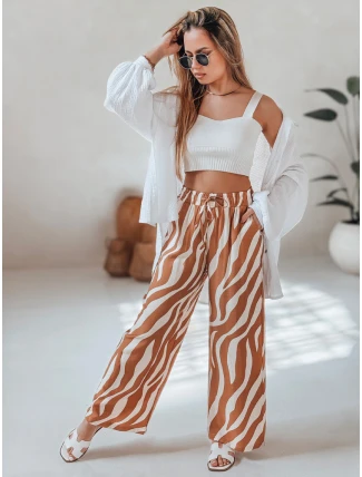 Dámské pruhované kalhoty se širokými nohavicemi ZEBRAVIBE beige/camel FashionStreet UY2655