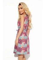 Dámské trapézové šaty s výstřihem a se vzorem růžovo-světle modrých mandal 377-1