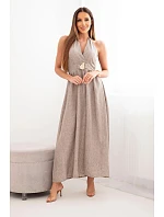 Dámské maxi viskózové šaty vázané na krku s ozdobnou přezkou fango Dámské maxi viskózové šaty vázané na krku s ozdobnou přezkou fango