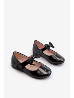 Dětské lakované balerínky s mašlí a suchým zipem černé kočičí