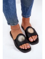 Ekokožené Pantofle Na Plošem Podpatku S Dekorací Černé Tatereia Ekokožené Pantofle Na Plošem Podpatku S Dekorací Černé Tatereia