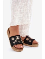 Dámské Pantofle Se Zlatými Přezkami Na Platformě Černé Rigasta