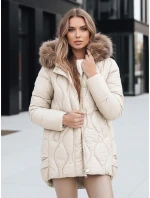 Dámská zimní bunda s kožešinou ecru FashionStreet TY5495
