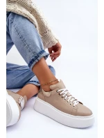 Dámské kožené sportovní boty na platformě Bežové Lemar 10150 Dámské kožené sportovní boty na platformě Bežové Lemar 10150