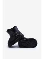 Dětské ekologické kožené sněhule s popruhem černé Orinor