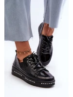 Šněrovací dámské polobotky na platformě z přírodní kůže S.Barski LR620 Černé Šněrovací dámské polobotky na platformě z přírodní kůže S.Barski LR620 Černé