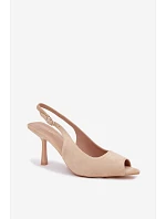 Dámské sandály na podpatku Eko semiš Béžové Sevina