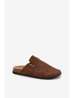 Dámské pantofle a chodaki na platformě s přezkou – hnědé Selio Dámské pantofle a chodaki na platformě s přezkou – hnědé Selio