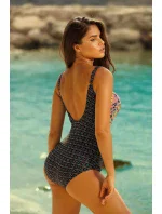 Dámské jednodílné plavky Palermo 9 S8030PA9- 3 černé s barevnými listy  - Self