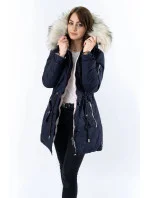 Tmavě modro-růžová oboustranná dámská zimní bunda s kapucí (w631)