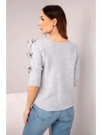 Dámský svetr s krátkým rukávem a ozdobnými mašličkami šedý