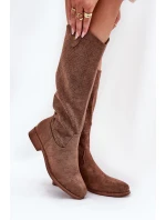 Kozačky Na Plochém Podpatku S Vzorem Hnědé S.Barski HY51-062