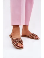 Dámské Ploché Pantofle S Propletenými Pásky Hnědé Acimine