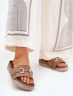 Dámské Sandály Na Platformě Se Zlatou Dekorací A Brilanty Khaki Morisela