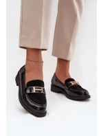 Lakované dámské mokasíny se zlatým detailem S.Barski – černé
