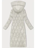 Dlouhá dámská zimní bunda v barvě ecru s kapucí Libland (7832)
