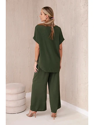 Komplet s náhrdelníkem halenka + kalhoty khaki Komplet s náhrdelníkem halenka + kalhoty khaki