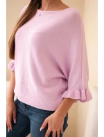 Dámský svetr typu netopýr s kulatým výstřihem jasně fialový