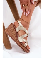 Dámské sandály na klínu Sergio Leone SK223 zlaté Dámské sandály na klínu Sergio Leone SK223 zlaté