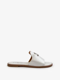 Elegantní dámské lesklé pantofle s ozdobou S.Barski Stříbrná