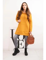 Zateplená mikina s rozparky na bocích musztardová