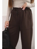 Dámské bavlněné cargo kalhoty s kapsami a řetízkem béžové