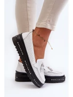 Bílé dámské kožené mokasíny na platformě Assetnima