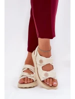 Dámské sandály s ozdobnými detaily na suchý zip béžové Zoliner