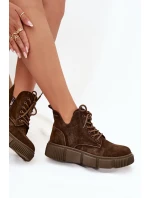 Semišové Nízké Dámské Kotníky Na Platformě Big Star SS274595 Hnědé