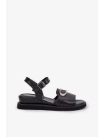 Dámské lakované sandály na klínku s ozdobou Černé Salianes