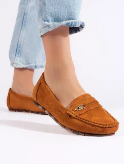 Módní hnědé mokasíny dámské bez podpatku