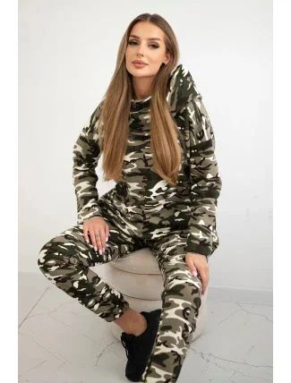 Dámská souprava s kapucí a maskáčovým potiskem khaki + ecru Dámská souprava s kapucí a maskáčovým potiskem khaki + ecru