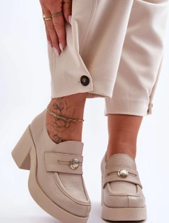 Kůže Dámské Polobotky Na Sloupku Bežové Dunadia