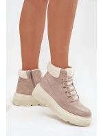 Semišové zimní boty pro ženy s kožíškem na platformě Vinceza 95354 béžové