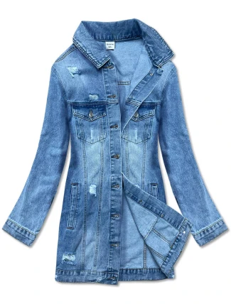 Světle modrá dlouhá džínová bunda (POP7021-LK) - P.O.P.SEVEN
