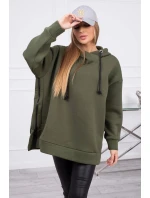 Dámská zateplená mikina s kapucí 9380 Khaki zelená - K-Fashion