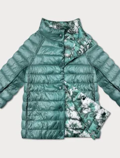 Tmavě mátová/květovaná oboustranná dámská bunda se 3/4 rukávy Minority (M23-7009-253)