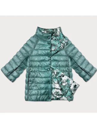 Tmavě mátová/květovaná oboustranná dámská bunda se 3/4 rukávy Minority (M23-7009-253)