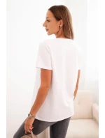 Dámská bavlněná blůza s výstřihem do V a krátkým rukávem bílá