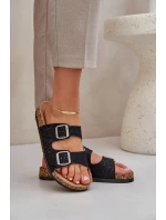 Textilní Pantofle Na Korkové Podešvi S Přezkami Černé Atera Textilní Pantofle Na Korkové Podešvi S Přezkami Černé Atera