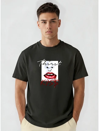Pánské bavlněné tričko oversize s potiskem černé FashionStreet NX1007R