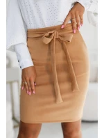 569-1 Semišová sukně s vázáním - karamelová barva