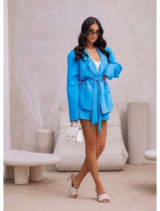 Světle modrý dámský komplet - oversize sako a kalhotová sukně (82176/178) Světle modrý dámský komplet - oversize sako a kalhotová sukně (82176/178)