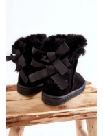 Dětské Teplé Sněhule Semišové s Mašlemi Černe Funky