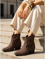 Dámské kozačky s prolamovaným svrškem na nízkém podpatku hnědé FashionStreet ZY1430