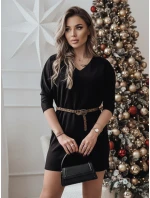 Jedna velikost šatů GLAMUP s páskem černá FashionStreet EY2553
