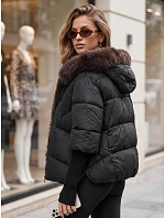 Dámská zimní prošívaná bunda s kožešinou, černá, FashionStreet TY5990